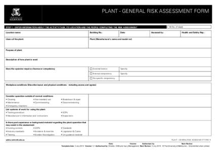 Plant - general risk assessment form