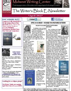 *April 2012* MWC MEMBER BUZZ… Congrats to Lilly Setterdahl on the upcoming release of her new book Not my Time to Die: Titanic and the Swedes on