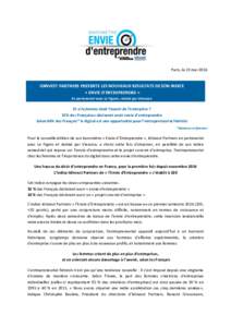 Paris, le 23 maiIDINVEST PARTNERS PRESENTE LES NOUVEAUX RESULTATS DE SON INDICE « ENVIE D’ENTREPRENDRE » En partenariat avec Le Figaro, réalisé par Viavoice