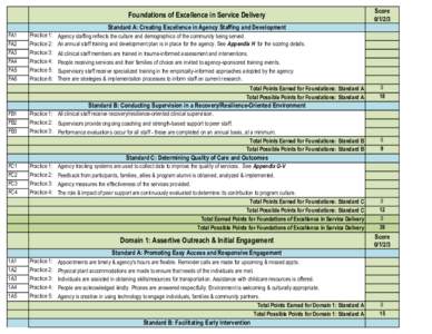 Foundations of Excellence in Service Delivery  ScoreStandard A: Creating Excellence in Agency Staffing and Development