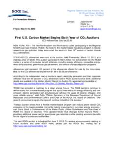 RGGI States Announce Preliminary Release of Auction