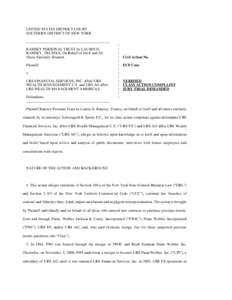 UNITED STATES DISTRICT COURT SOUTHERN DISTRICT OF NEW YORK ____________________________________________ RAMSEY PERSONAL TRUST by LAURIN D. RAMSEY, TRUSTEE, On Behalf of Itself and All Those Similarly Situated,