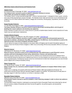 2013 Ulster County Cultural Services and Promotion Fund: Ashokan Center 477 Beaverkill Road, Olivebridge, NY[removed]www.ashokancenter.org