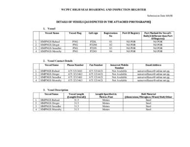 WCPFC HIGH SEAS BOARDING AND INSPECTION REGISTER