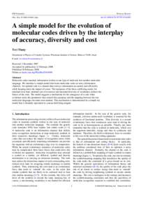 A simple model for the evolution of molecular codes driven by the interplay of accuracy, diversity and cost