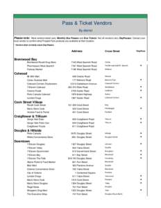 Pass & Ticket Vendors By district Please note: Most vendors listed carry Monthly Bus Passes and Bus Tickets . Not all vendors carry DayPasses. Contact your local vendor to confirm what Prepaid Fare products are available