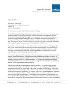 October 31, 2014 Director Sara Parker Pauley Missouri Department of Natural Resources P.O. Box 176 Jefferson City, MO[removed]RE: Comments on the Draft Missouri Nutrient Reduction Strategy