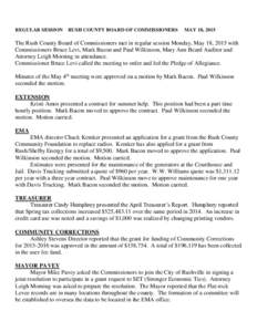 REGULAR SESSION  RUSH COUNTY BOARD OF COMMISSIONERS MAY 18, 2015