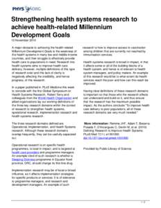 Strengthening health systems research to achieve health-related Millennium Development Goals