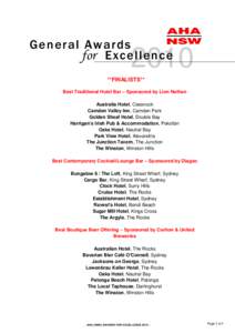 General Awards for Excellence 2010  **FINALISTS**