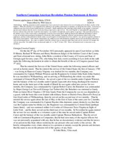 Southern Campaign American Revolution Pension Statements & Rosters Pension application of John Hicks S7018 Transcribed by Will Graves f45VA[removed]