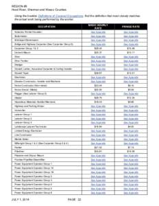 REGION #9 Hood River, Sherman and Wasco Counties Using the booklet, Definitions of Covered Occupations, find the definition that most closely matches the actual work being performed by the worker. BASIC HOURLY RATE