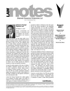 Law  notes Indiana’s Prompt Payment Act By Nathan A. Leach