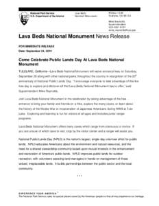 National Park Service U.S. Department of the Interior Lava Beds National Monument