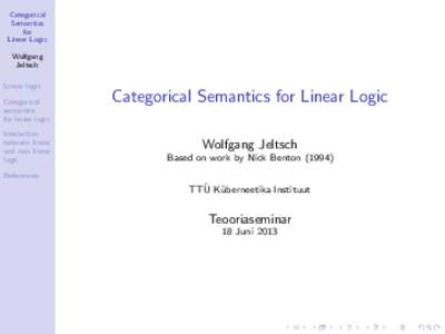Categorical Semantics for Linear Logic Wolfgang Jeltsch