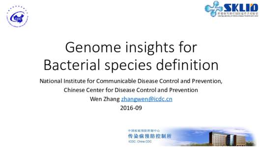 Genome insights for Bacterial species definition National Institute for Communicable Disease Control and Prevention, Chinese Center for Disease Control and Prevention Wen Zhang