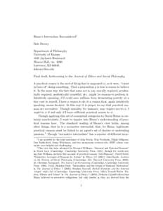 Hume’s Internalism Reconsidered† Dale Dorsey Department of Philosophy University of Kansas 1445 Jayhawk Boulevard Wescoe Hall, rm. 3090