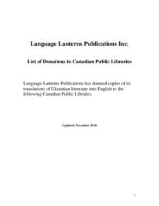 Addresses of Canadian Public Libraries