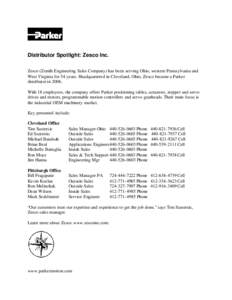 Distributor Spotlight: Zesco Inc. Zesco (Zenith Engineering Sales Company) has been serving Ohio, western Pennsylvania and West Virginia for 54 years. Headquartered in Cleveland, Ohio, Zesco became a Parker distributor i