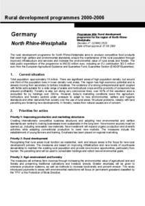 Rural development programmes[removed]Germany North Rhine-Westphalia  Programme title: Rural development