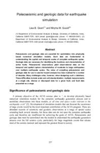 Paleoseismic and geologic data for earthquake simulation Lisa B. Grant(1) and Miryha M. Gould[removed]Department of Environmental Analysis & Design, University of California, Irvine, California[removed], USA (email: lgr