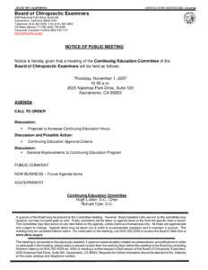 Board of Chiropractic Examiners - Notice of Public Meeting