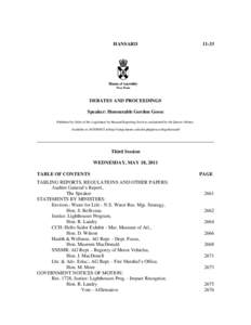 HANSARD[removed]DEBATES AND PROCEEDINGS Speaker: Honourable Gordon Gosse