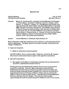 119 MINUTES Regular Meeting City Hall Council Chamber  July 19, 2010