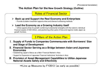 (Provisional translation)  The Action Plan for the New Growth Strategy (Outline) Roles of Financial Sector Back up and Support the Real Economy and Enterprises