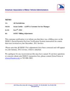 American Association of Motor Vehicle Administrators  MEMO TO:  All Jurisdictions