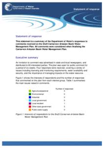 Statement of response  Statement of response This statement is a summary of the Department of Water’s responses to comments received on the Draft Carnarvon Artesian Basin Water Management Plan. All comments were consid