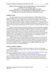 IR Appendix H: Indiana’s Draft 303(d) List Submission to U.S. EPA[removed]INDIANA DEPARTMENT OF ENVIRONMENTAL MANAGEMENT OFFICE OF WATER QUALITY