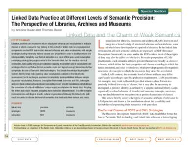 Special Section  Linked Data Practice at Different Levels of Semantic Precision: The Perspective of Libraries, Archives and Museums by Antoine Isaac and Thomas Baker