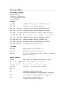 Curriculum Vitae Srikanth B. IyengarAvery Hall Department of Mathematics University of Nebraska-Lincoln Lincoln NE 68588