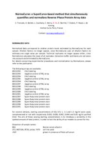 NormaCurve: a SuperCurve-based method that simultaneously quantifies and normalizes Reverse Phase Protein Array data S. Troncale, A. Barbet, L. Coulibaly, E. Henry, B. He, E. Barillot, T. Dubois, P. Hupé, L. de Koning. 