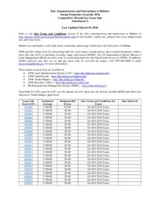 Sale Announcement and Instructions to Bidders Alaska Peninsula Areawide 2016 Competitive Oil and Gas Lease Sale Attachment A Last Updated March 18, 2016 Refer to the Sale Terms and Conditions section of the Sale Announce