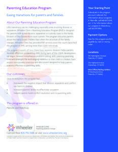 Parenting Education Program Easing transitions for parents and families. About Our Parenting Education Program: Life’s transitions can be challenging, especially ones involving divorce or separation. Wheeler Clinic’s