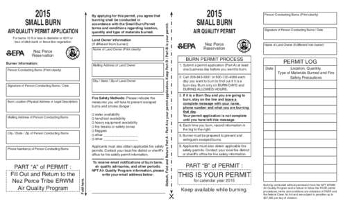 Nez Perce Reservation: Residential Burn Permit Application, Instructions, Terms, and Conditions