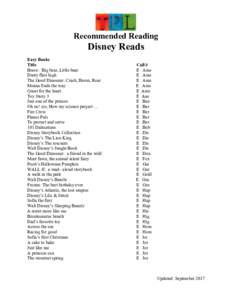 Recommended Reading  Disney Reads Easy Books Title Brave: Big bear, Little bear