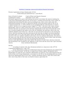 Southern Campaign American Revolution Pension Statements Pension Application of Isaac Hammonds: W7654 Transcribed and annotated by C. Leon Harris State of North Carolina} Court of Pleas and Quarter Sessions Cumberland Co