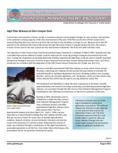 High Flow Releases at Glen Canyon Dam Construction and operation of dams results in numerous physical and ecological changes to river systems. Among them is the sediment carrying capacity of the river downstream of the d