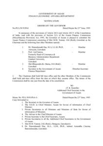 GOVERNMENT OF ASSAM FINANCE (ECONOMIC AFFAIRS) DEPARTMENT NOTIFICATION No.FEA[removed]Pt/6  ORDERS BY THE GOVERNOR