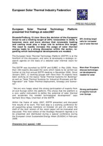 European Solar Thermal Industry Federation  PRESS RELEASE European Solar Thermal