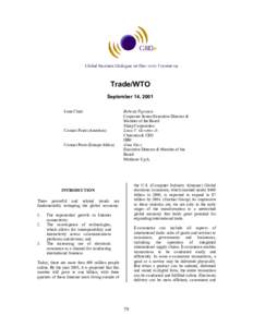 Trade/WTO September 14, 2001 Issue Chair Contact Point (Americas) Contact Point (Europe/Africa)