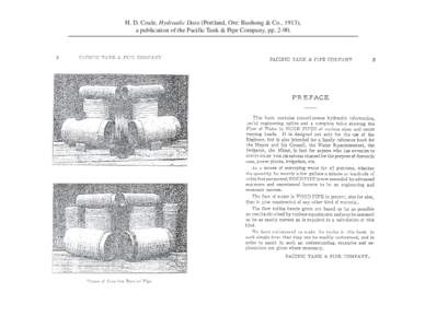 H. D. Coale, Hydraulic Data (Portland, Ore: Bushong & Co., 1913), a publication of the Pacific Tank & Pipe Company, pp. 2-90. 