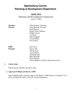 Spartanburg County Planning & Development Department MINUTES Planning and Development Commission April 7, 2009