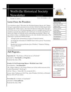 Wolfville Historical Society Newsletter Founded in 1941 V O LUME 11 , I SSUE 2