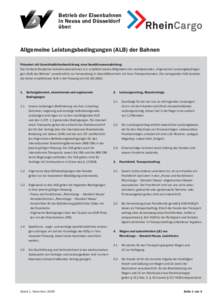 Betrieb der Eisenbahnen in Neuss und Düsseldorf über: Allgemeine Leistungsbedingungen (ALB) der Bahnen Präambel mit Unverbindlichkeitserklärung einer Konditionenempfehlung