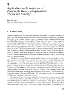 Applications and Limitations of Complexity Theory in Organization Theory and Strategy David L. Levy University of Massaclzusetts, Boston, Massachusetts