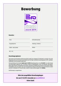 Bewerbung  information excellence award 2014 Bewerber: